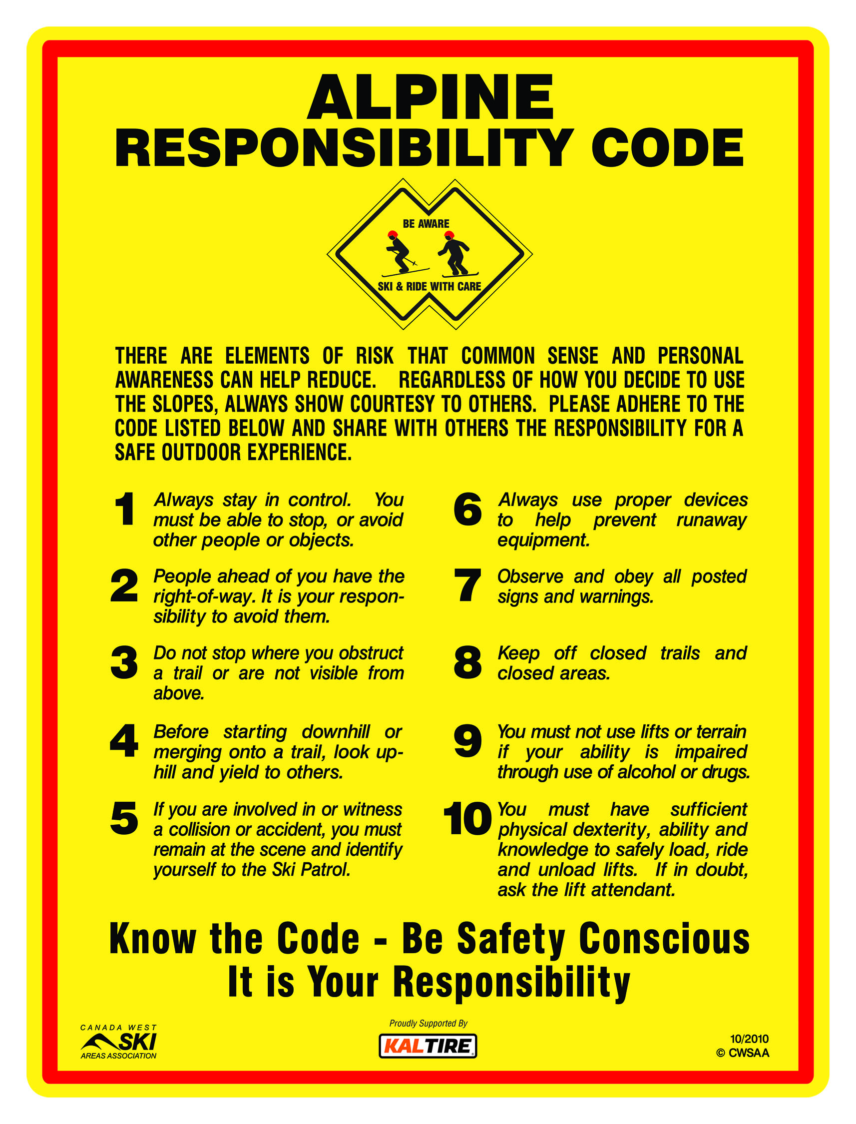 Alpine Responsibility Code - Click to enlarge
