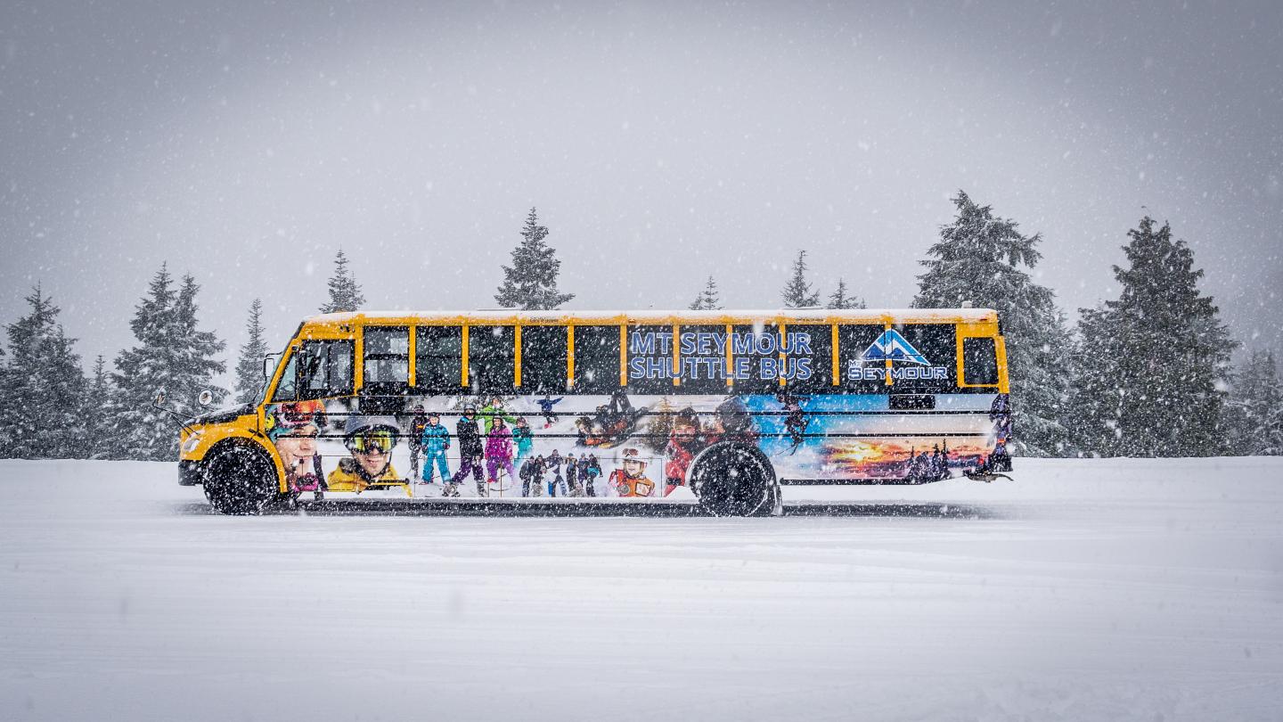 shuttle bus in the snow