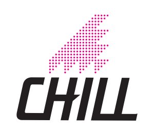 Chill logo with pink dotted arrow.